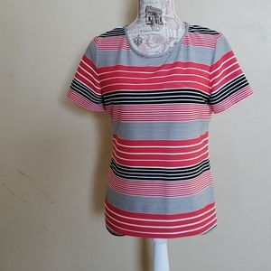 Calvin Clain Striped Short Sleeve  Blouse SZ S